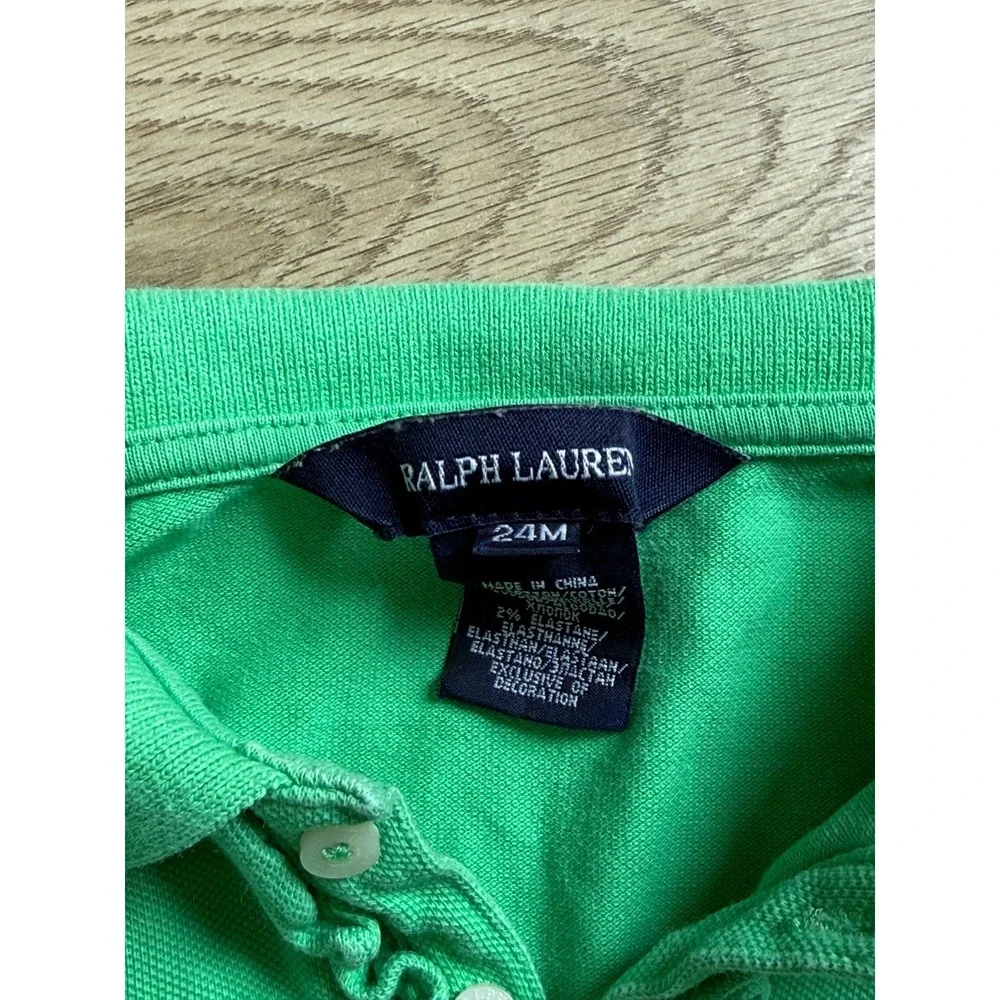 Euc Baby Girls Ralph Lauren green polo short sleeve stretch ruffle collar sz 24M